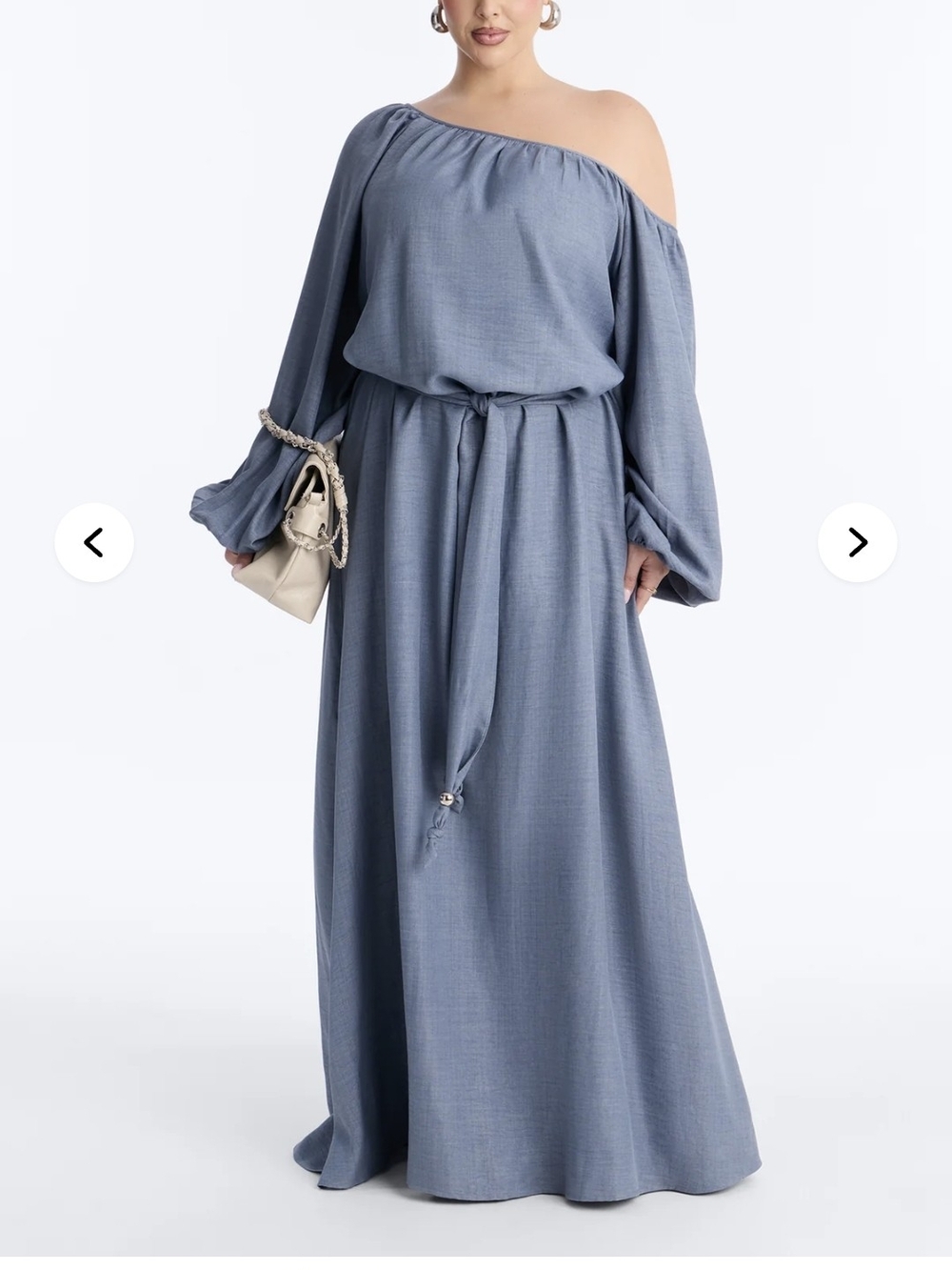 Fashion Nova Slate Gray Balloon-Sleeve Midi Dress